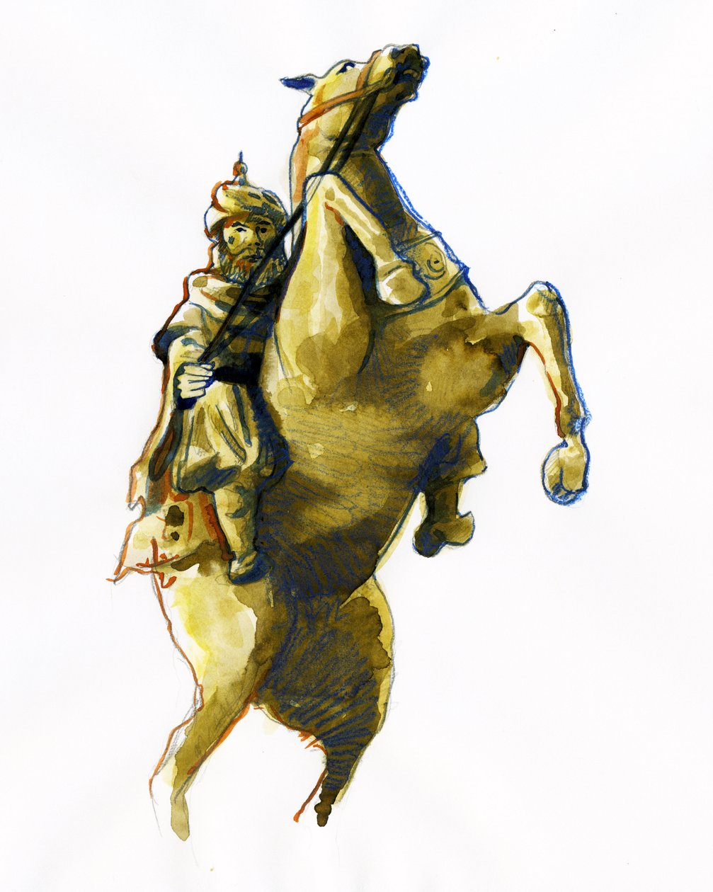 Ridsporträtt av Oqba ibn Nafi Al Fihri (622-683) - (Uqba ibn Nafi eller Oqba ibn Nafi, Uqba ibn Nafe, Uqba ibn al Nafia eller Akbah arabiska general) Ritning av Alessandro Lonati