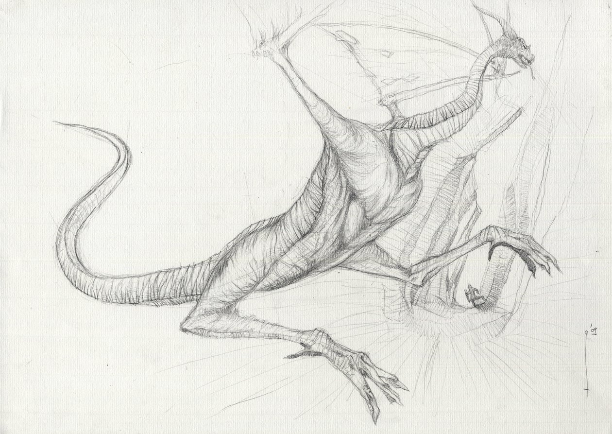 Fantastic Creature: A Dragon Pencil Sketch av Alessandro Lonati av Alessandro Lonati