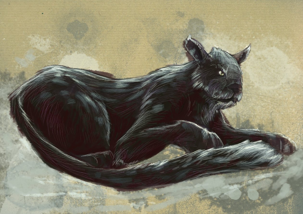 Fantastiska monster och varelser, kryptozoologi: representation av Bete of Exmoor, sett i Devon och Somerset i England - Teckning av Alessandro Lonati, 2012 av Alessandro Lonati