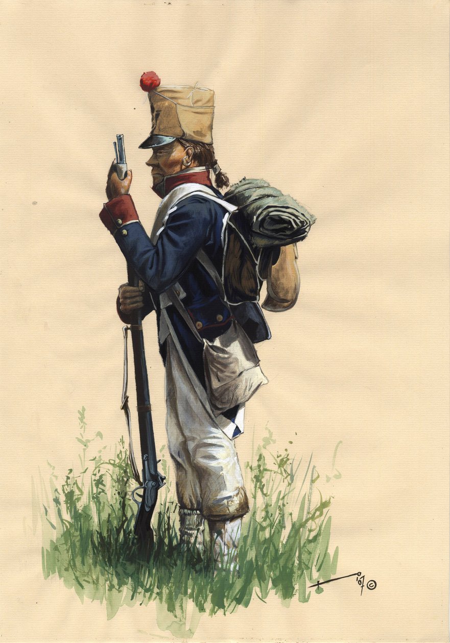 Första imperiet (1804-1814 och 1815): Fransk infanteristsoldat från den stora Napoleonska armén i lantklänning av Alessandro Lonati