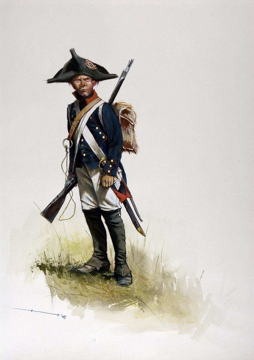 Första imperiet (1804-1814 och 1815): skyttesoldat från den stora franska Napoleonska armén. Teckning av Alessandro Lonati av Alessandro Lonati