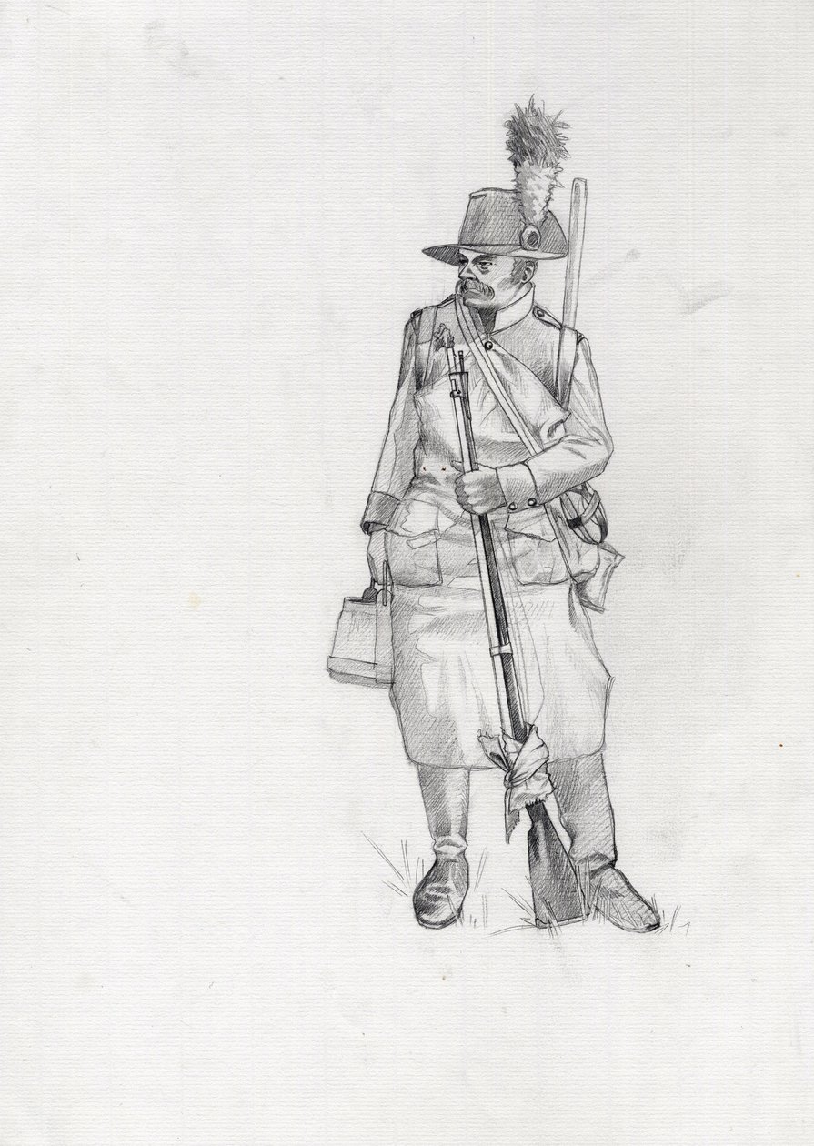 Första imperiet (1804-1814 och 1815): soldat från den österrikisk-ungerska armén (österrikisk-ungerska), pionjär sapeur (eller pionjär). Teckning av Alessandro Lonati av Alessandro Lonati