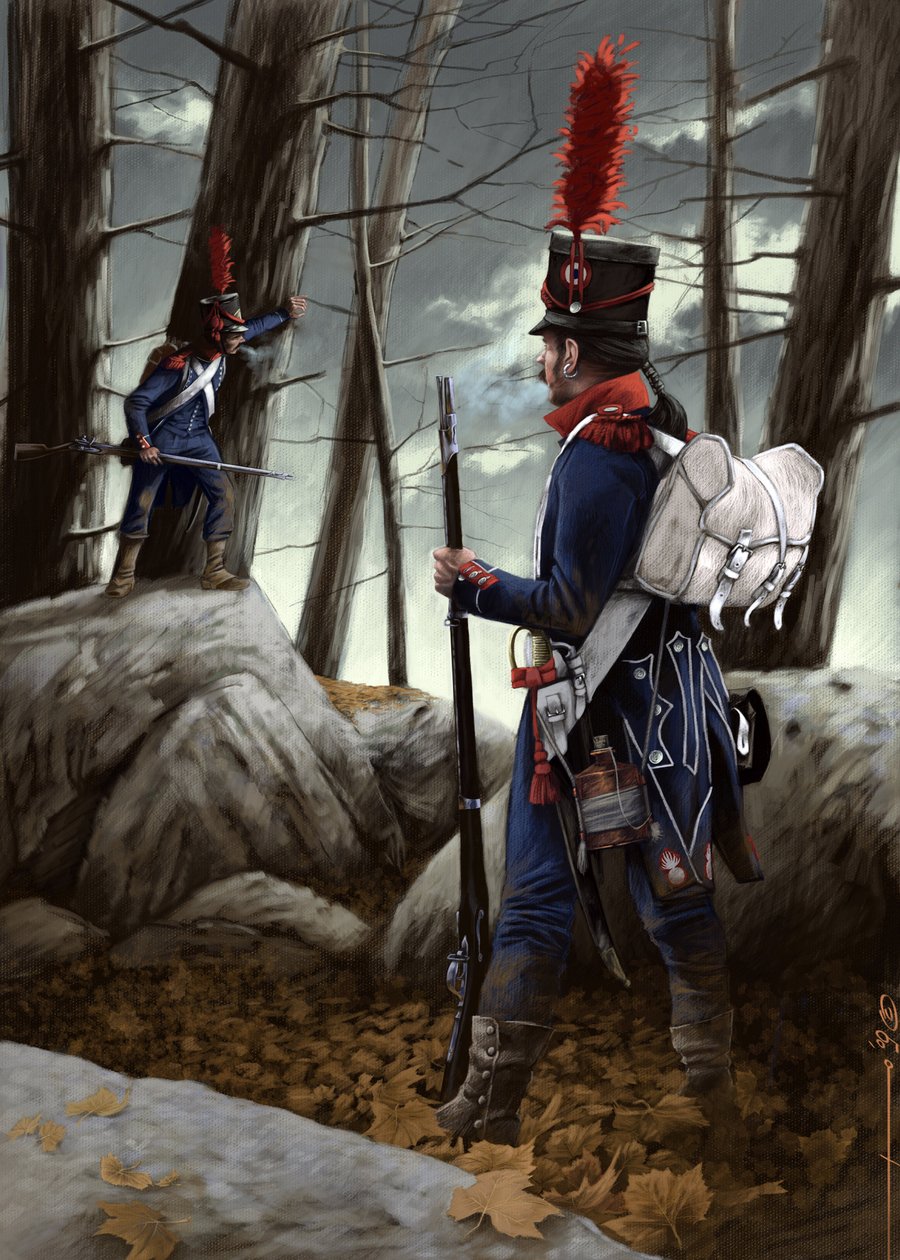 First Empire: Lätt infanterigevär av Great Armee. Teckning av Alessandro Lonati av Alessandro Lonati