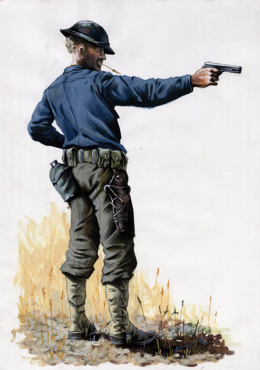 Första världskriget 1914-1918: Amerikansk arméinfanterist med pistol 1917 på västfronten. Teckning av Alessandro Lonati av Alessandro Lonati