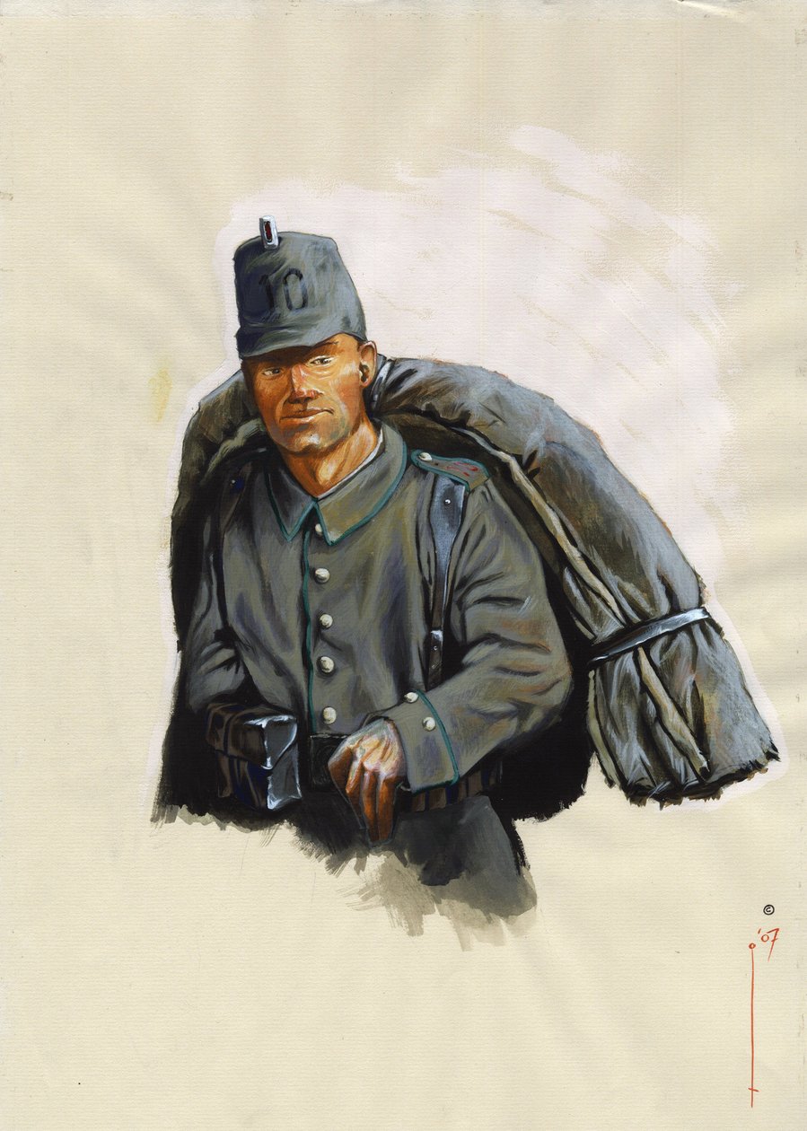 Första världskriget 1914-1918: Österrikisk jagare eller jägare med bergsutrustning på alperfronten i Italien av Alessandro Lonati