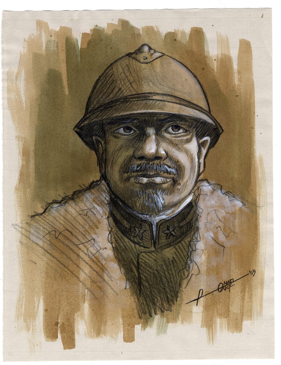 Första världskriget 1914-1918: porträtt av en soldat från den italienska armén 1915. Teckning av Alessandro Lonati av Alessandro Lonati