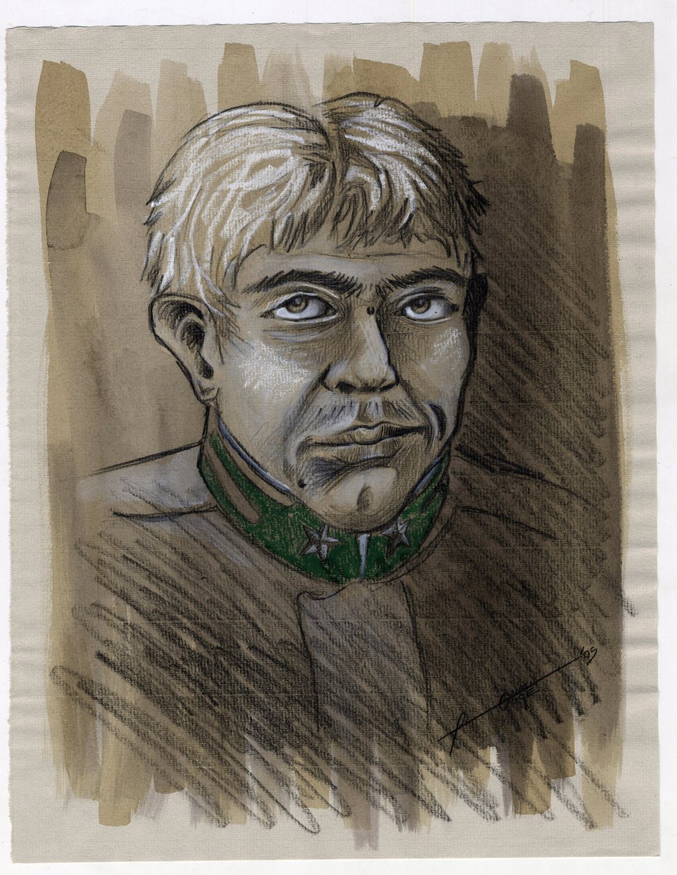 Första världskriget 1914-1918: porträtt av en ung alpin jägaresoldat (jägare-alpin) från den italienska armén 1915. Teckning av Alessandro Lonati av Alessandro Lonati