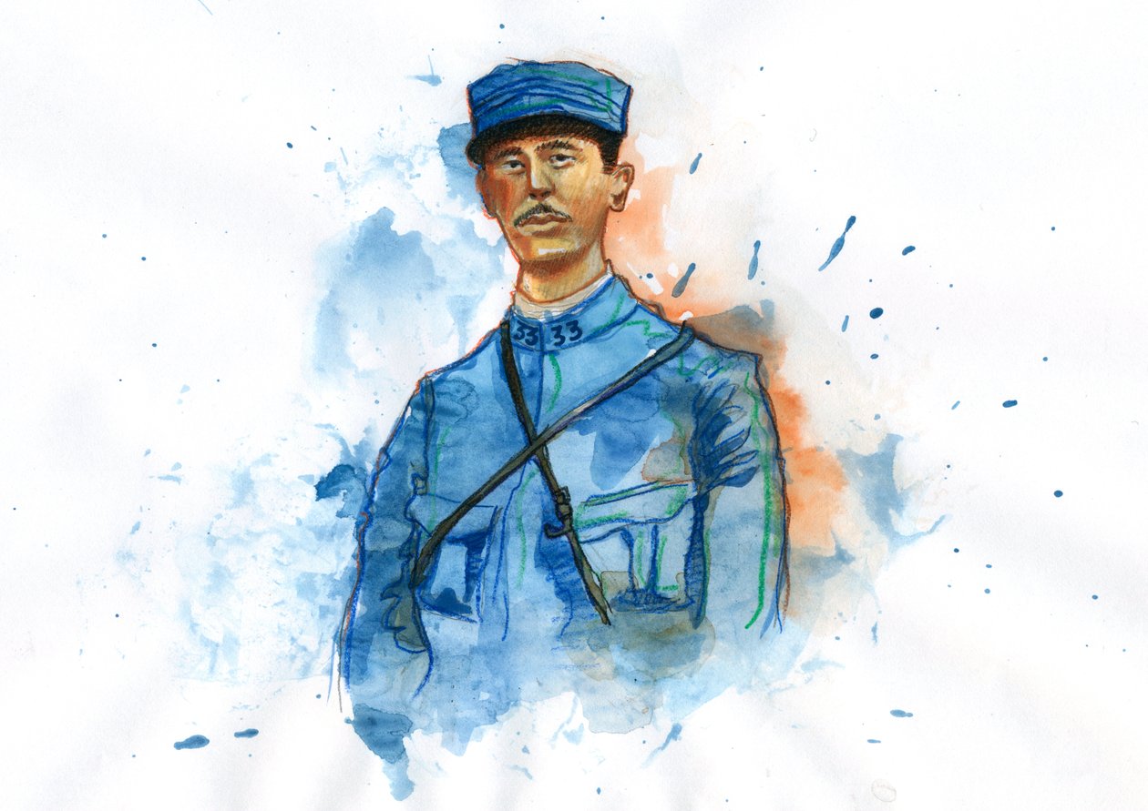 Första världskriget: Porträtt av Charles de Gaulle (1890-1970) 1914 av Alessandro Lonati