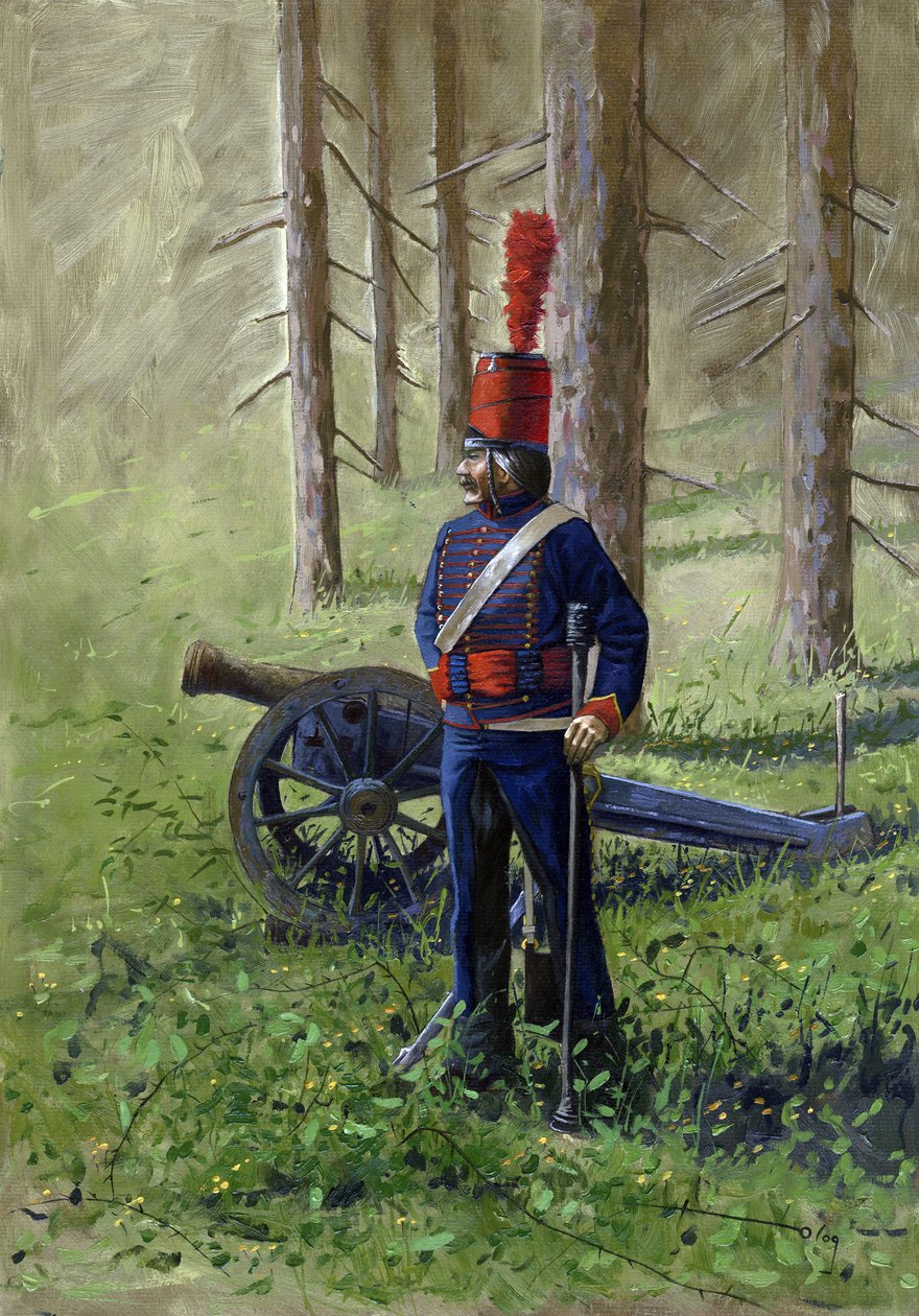 Första imperiet: medlem av det revolutionära artilleriet nära dess kanon. Teckning av Alessandro Lonati av Alessandro Lonati