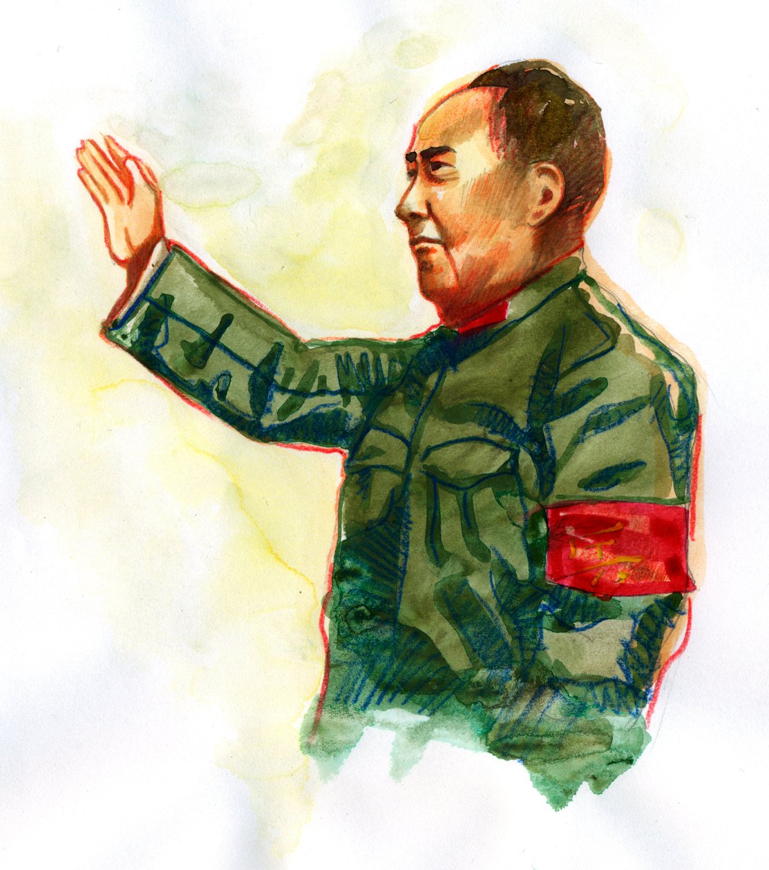 Porträtt av kinesisk kommunistisk revolutionär och grundaren av Folkrepubliken Kina Mao Zedong av Alessandro Lonati