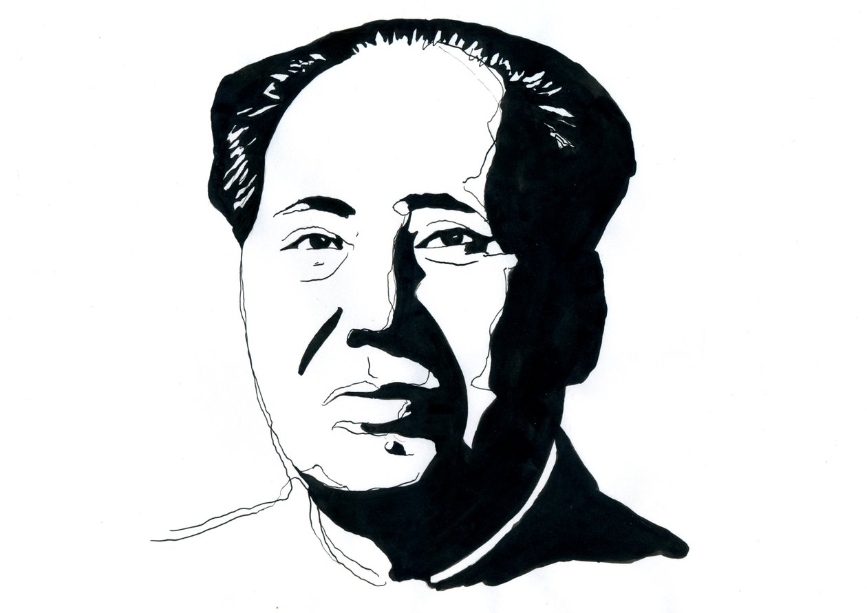 Porträtt av kinesisk kommunistisk revolutionär och grundaren av Folkrepubliken Kina Mao Zedong av Alessandro Lonati