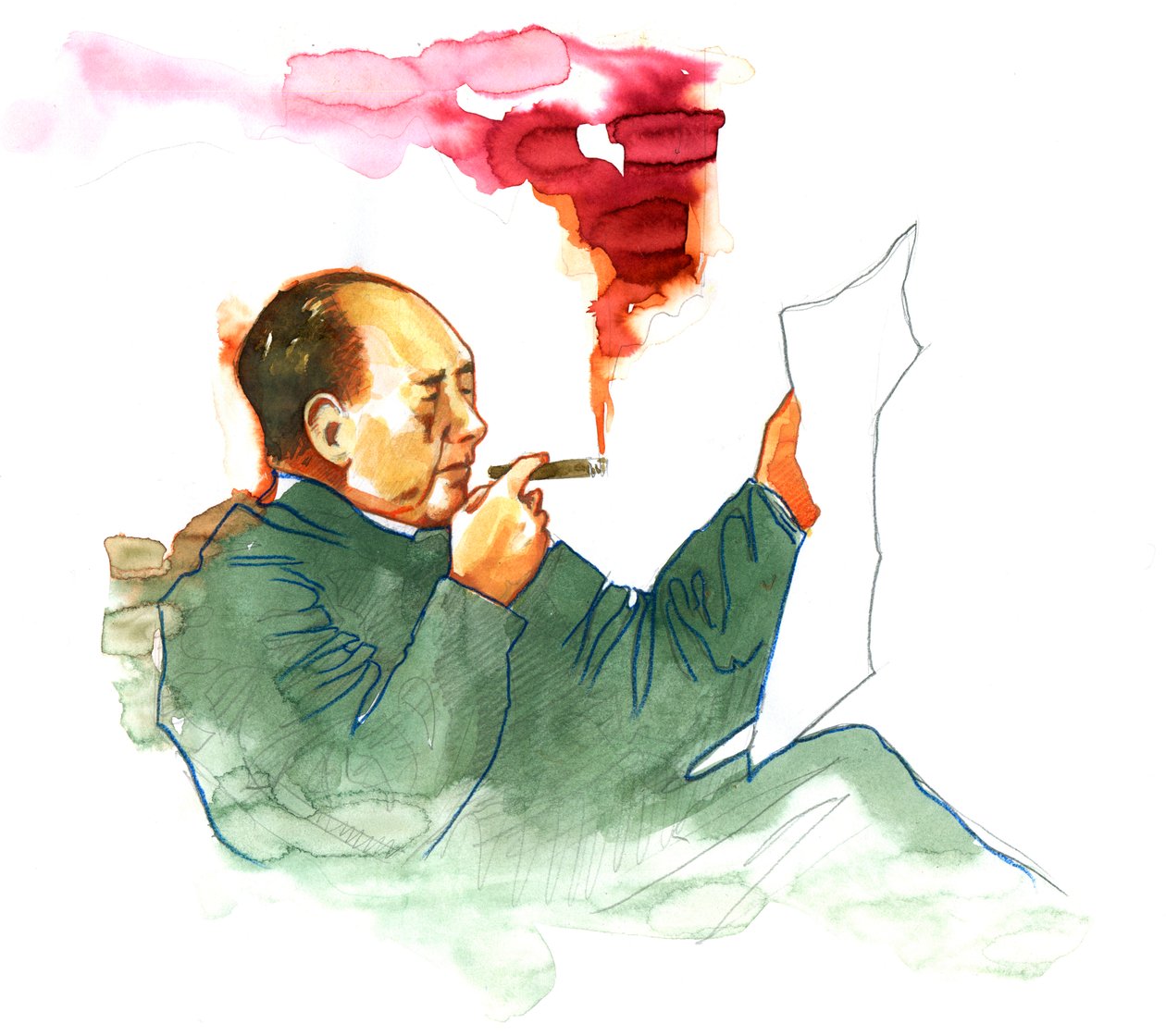 Porträtt av kinesisk kommunistisk revolutionär och grundaren av Folkrepubliken Kina Mao Zedong av Alessandro Lonati