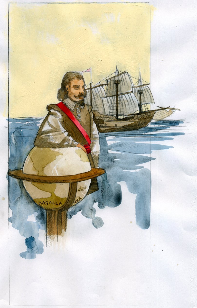 Porträtt av engelsk kapare, upptäcktsresande, slavhandlare och politiker Francis Drake (teckning) av Alessandro Lonati