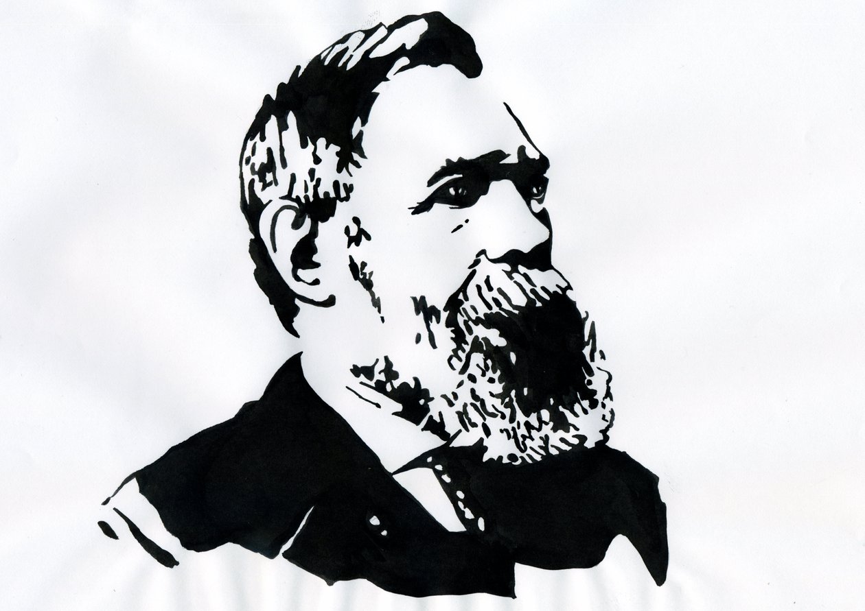Porträtt av Friedrich Engels (1820-1895), tysk socialistisk teoretiker och politiker (tysk filosof, samhällsvetare och journalist Friedrich Engels) av Alessandro Lonati