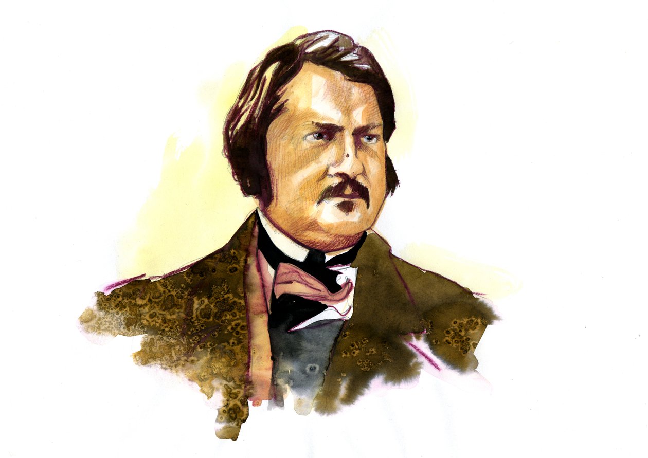 Porträtt av Honore Balzac (1799 - 1850), fransk författare (Porträtt av den franske författaren Honore de Balzac) av Alessandro Lonati