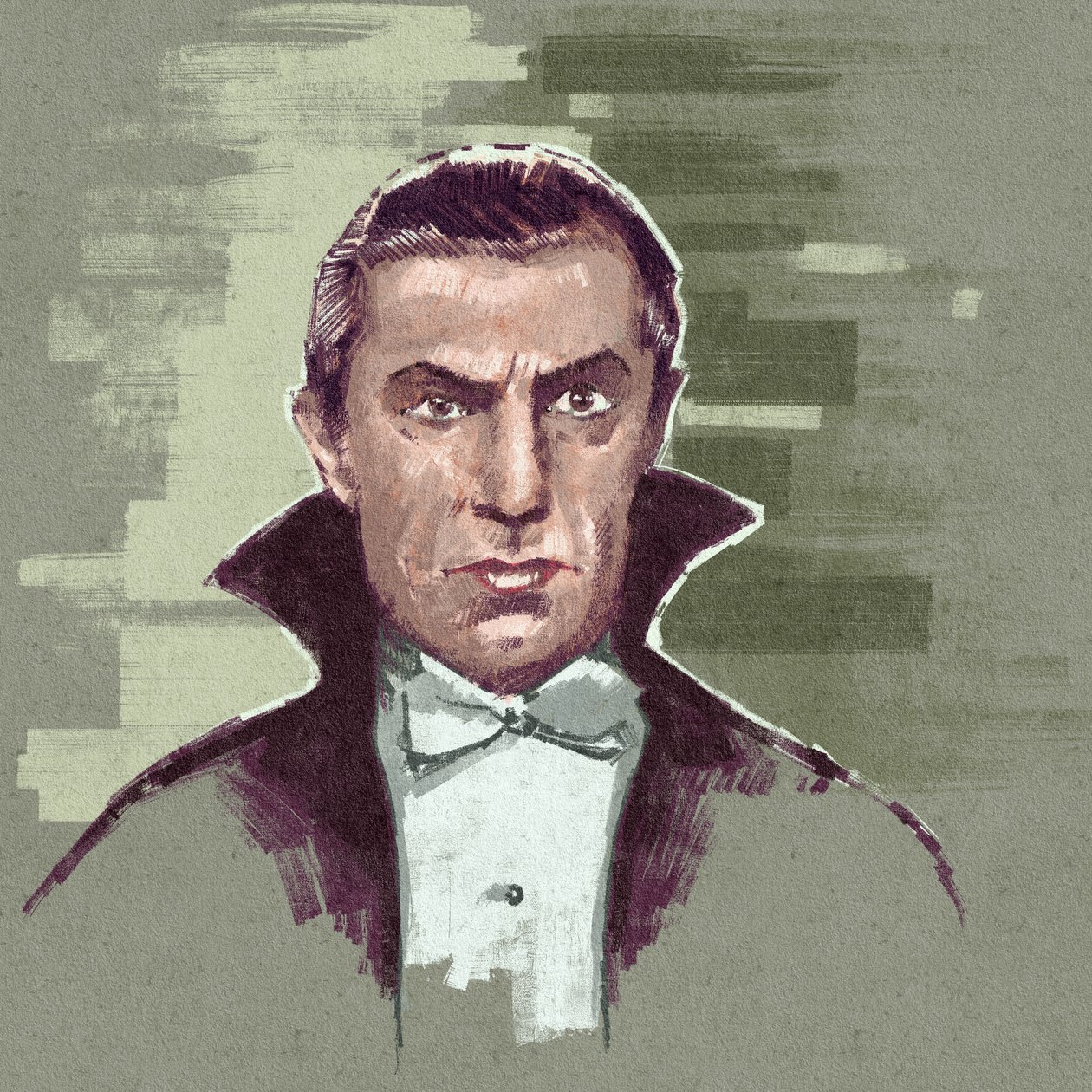 Porträtt av den ungerska skådespelaren Bela Lugosi som greve Dracula (illustration) av Alessandro Lonati