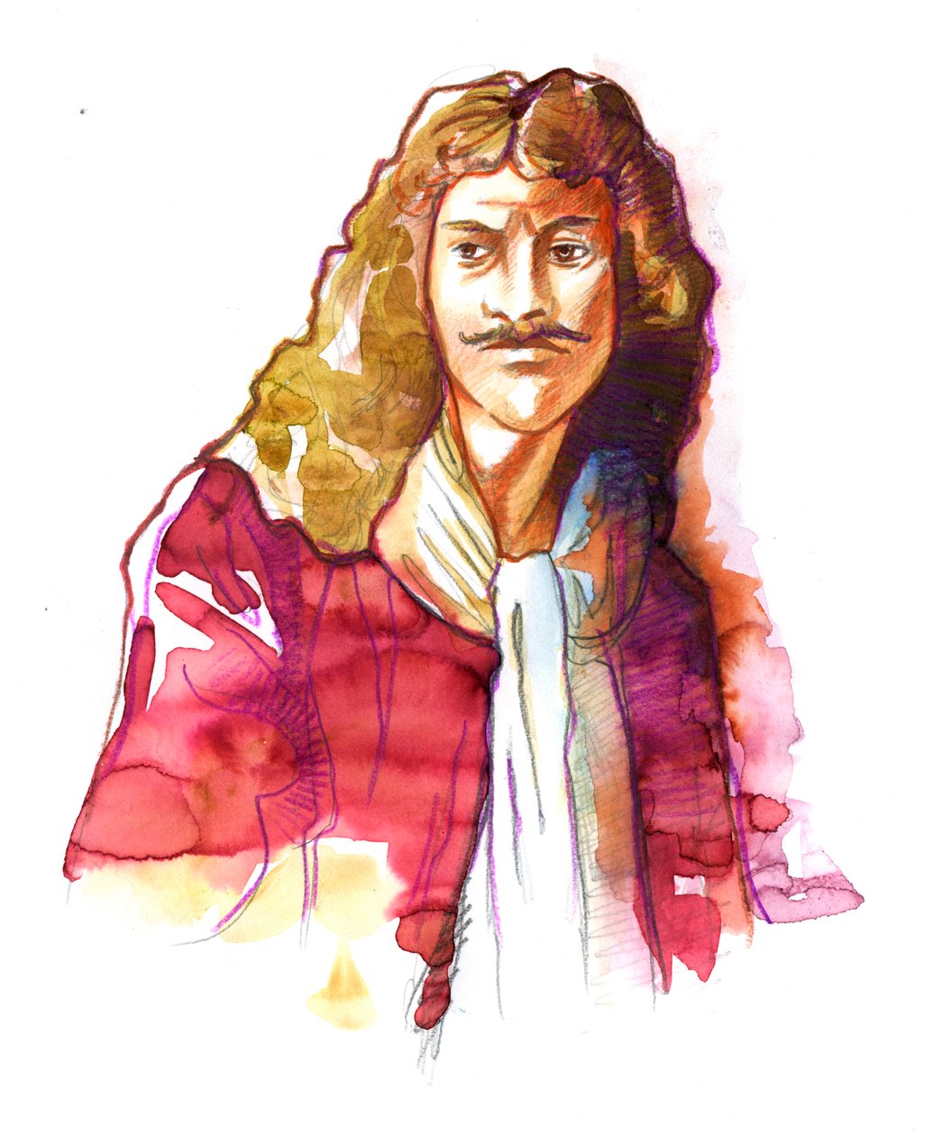 Porträtt av Jean Baptiste Poquelin, dit Moliere (1622-1673) (Porträtt av den engelske dramatikern och skådespelaren Jean-Baptiste Poquelin känd som Moliere) av Alessandro Lonati