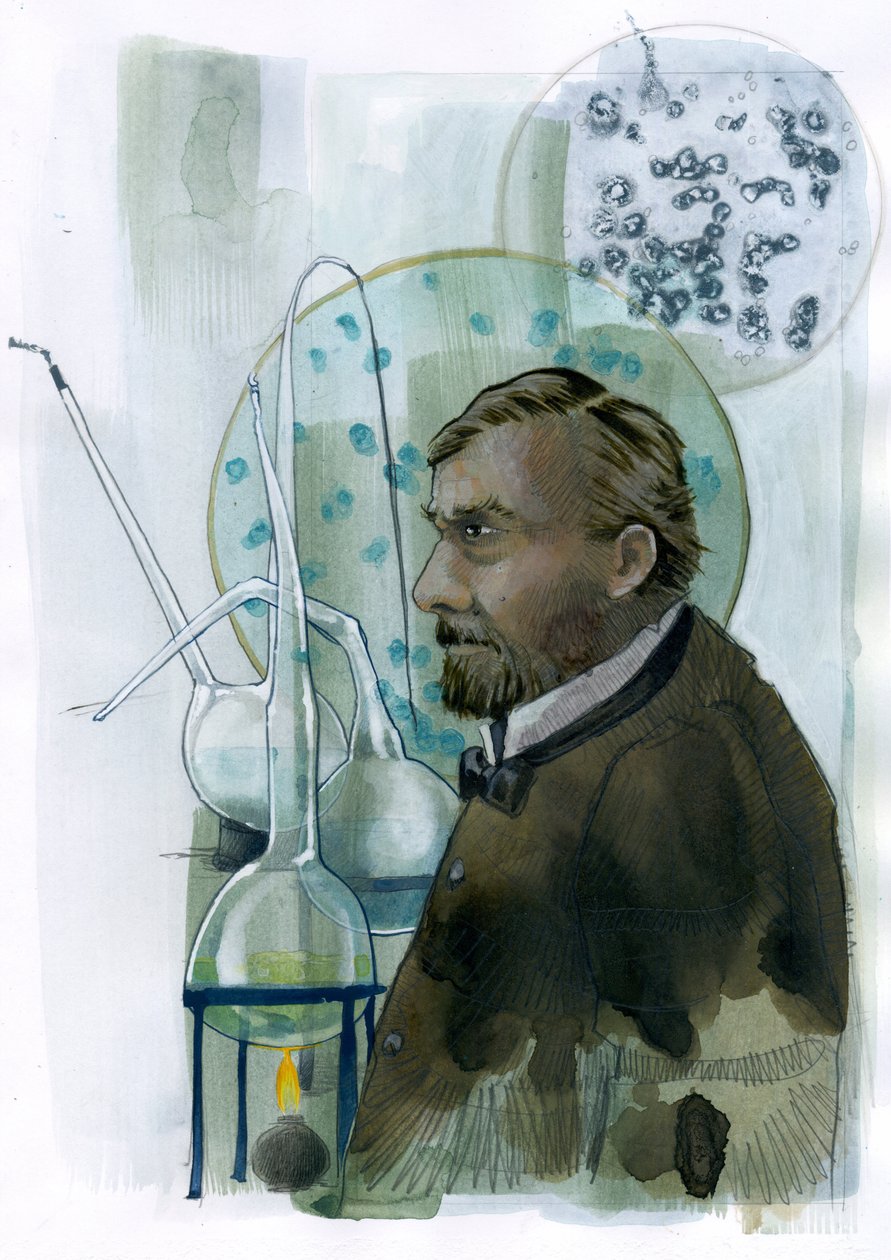 Porträtt av Louis Pasteur (1822-1895) scientist francais (Porträtt av Louis Pasteur, fransk kemist och mikrobiolog, känd för sina upptäckter av principerna för vaccination, mikrobiell fermentering och pastörisering) Illustration av Alessandro Lonat av Alessandro Lonati