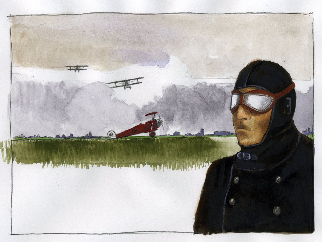 Porträtt av Manfred von Richthofen ger smeknamnen för den röda baronen (1892-1918) Tysk flygare (Porträtt av Manfred von Richthofen, den röda baronen, tysk stridspilot) Illustration av Alessandro Lonati av Alessandro Lonati