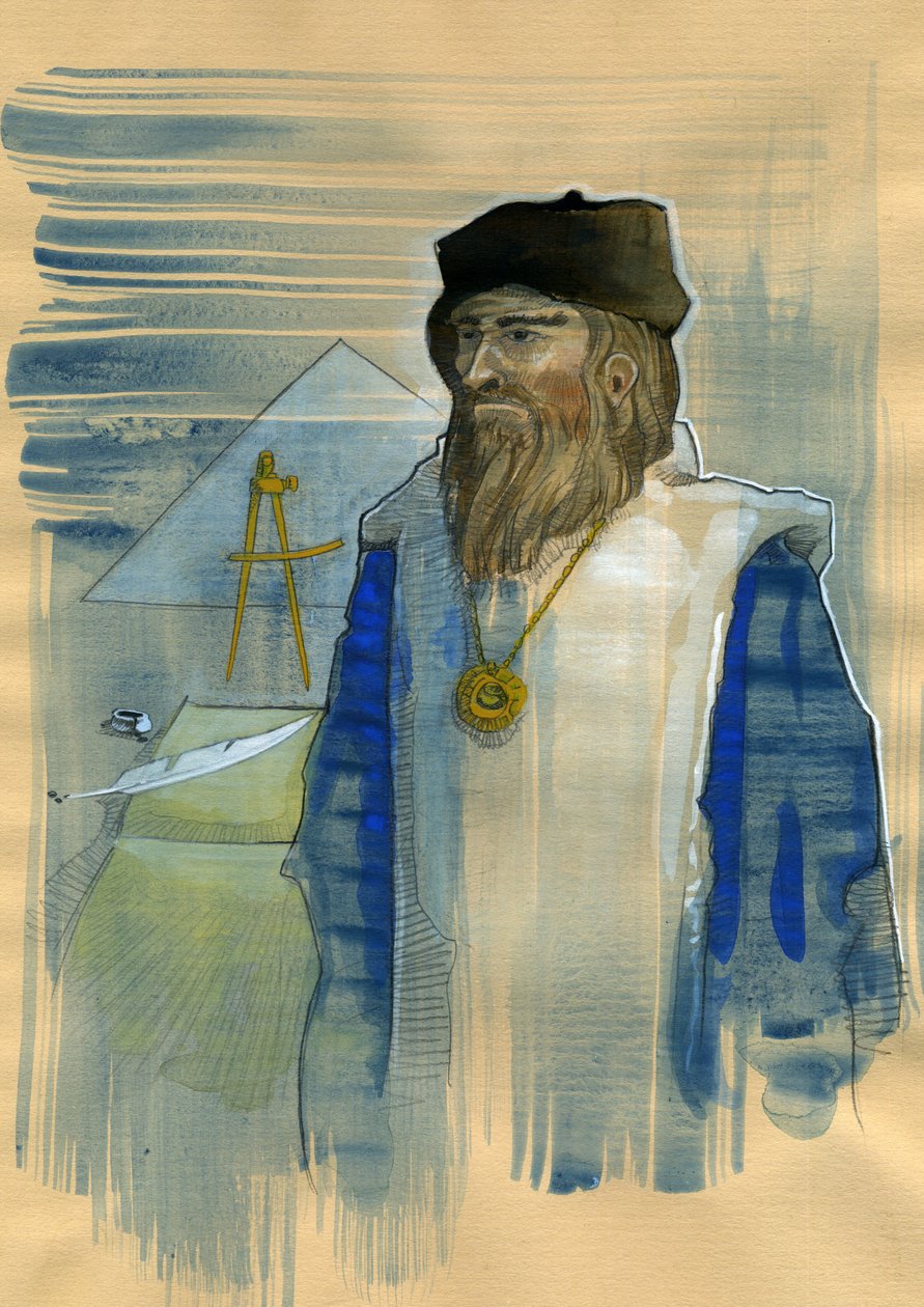 Porträtt av Michel de Notre Dame (Nostradamus) Engelsk astrolog - Porträtt av Nostradamus, Michel de Notre Dame (1503-1566) astrolog och doktor francais Illustration av Alessandro Lonati av Alessandro Lonati
