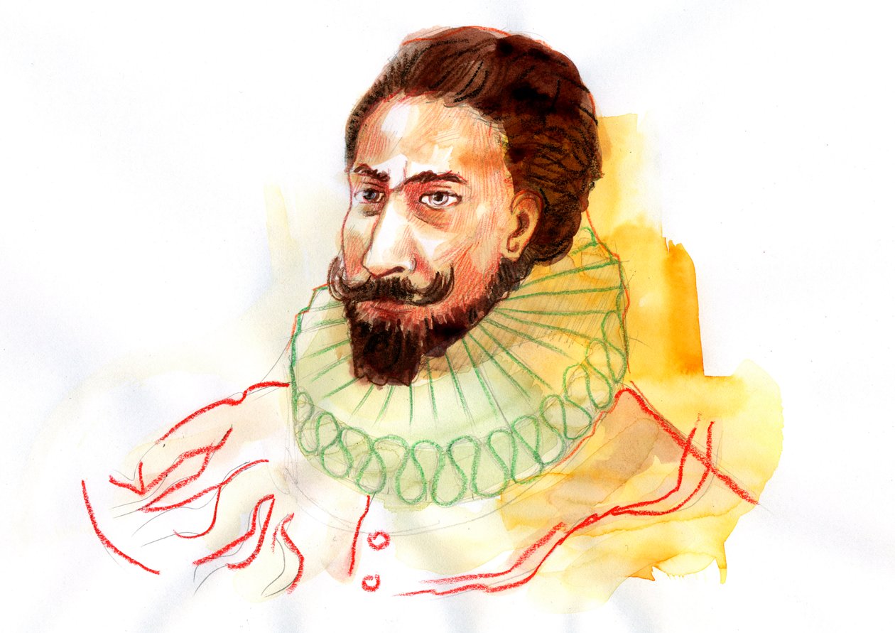 Porträtt av Miguel de Cervantes Saavedra (1547-1616) (Porträtt av den spanske författaren Miguel de Cervantes Saavedra) av Alessandro Lonati