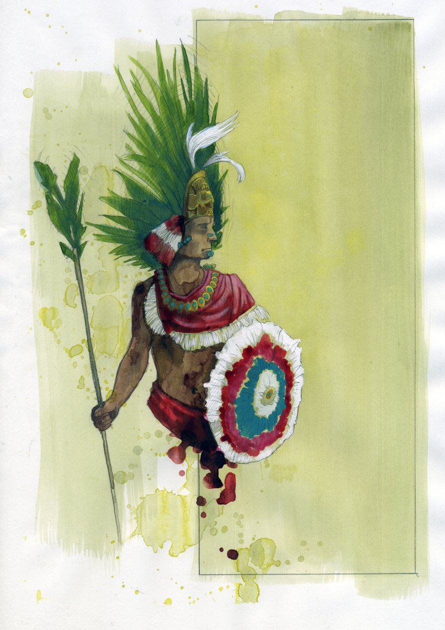 Porträtt av Moctezuma (Montezuma) II (1466-1520) Aztekisk kejsare (Porträtt av den aztekiska kejsaren Moctezuma II) Illustration av Alessandro Lonati av Alessandro Lonati