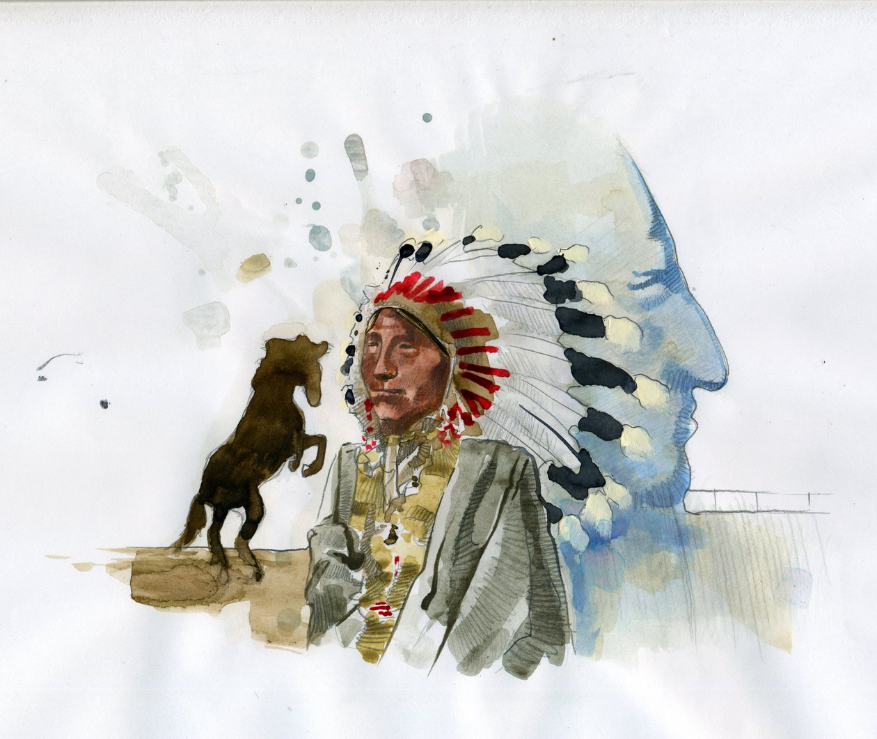Porträtt av indiansk krigsledare för Oglala Lakota Crazy Horse (1840-1877) (Tashunka-witko) Illustration av Alessandro Lonati av Alessandro Lonati