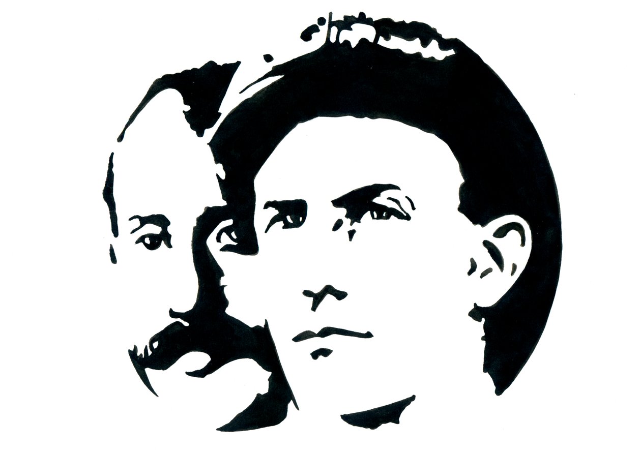Porträtt av Orville (1871-1948) och Wilbur Wright (1867-1912) amerikanska flygpionjärer (bröderna Wright, Orville och wilbur amerikanska bröder, uppfinnare och flygpionjärer) av Alessandro Lonati