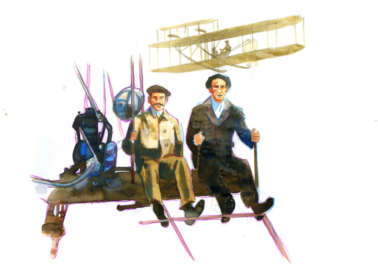 Porträtt av Orville (1871-1948) och Wilbur Wright (1867-1912) amerikanska flygpionjärer (bröderna Wright, Orville och wilbur amerikanska bröder, uppfinnare och flygpionjärer) av Alessandro Lonati