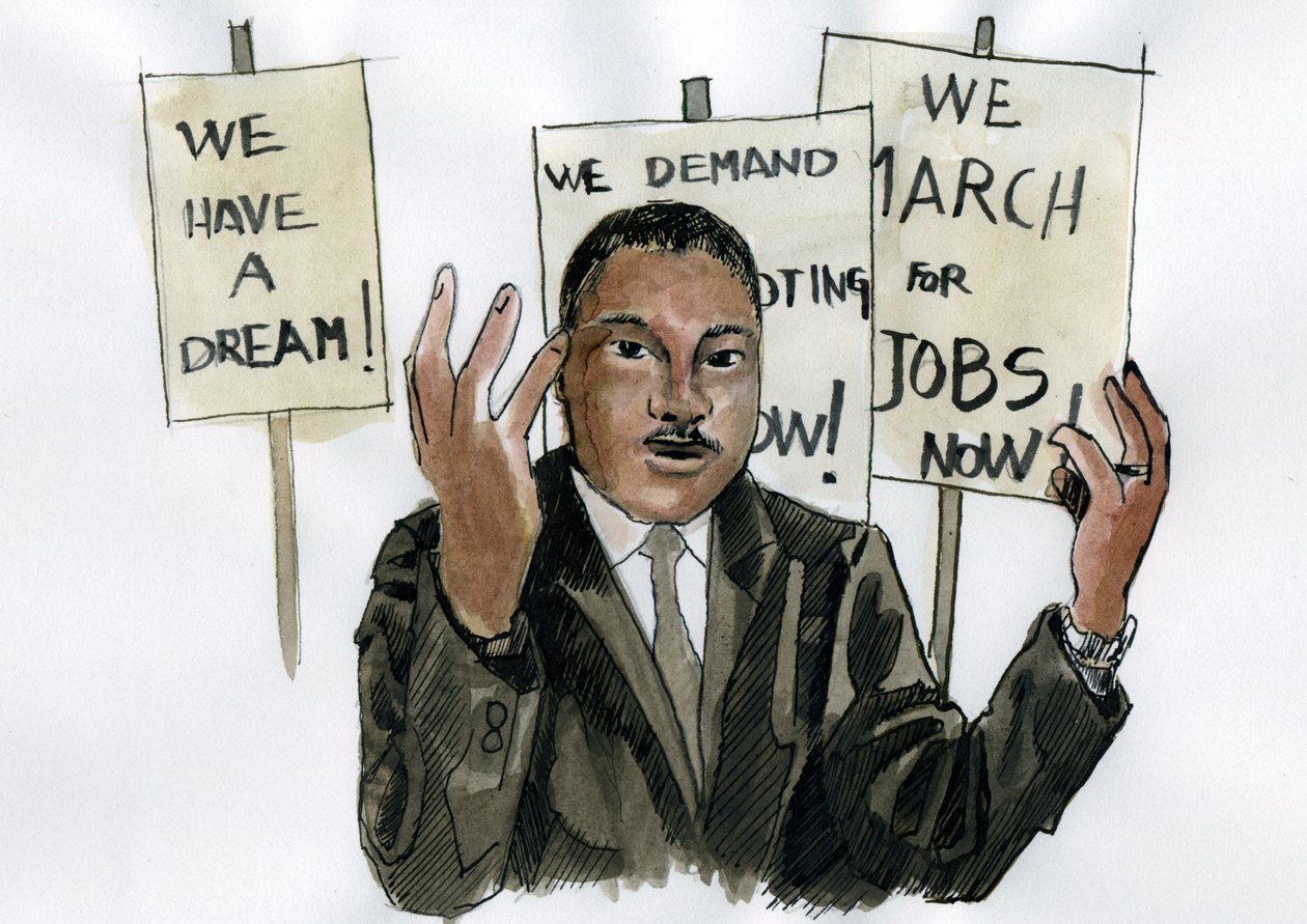 Porträtt av pastor Martin Luther King (tryck) av Alessandro Lonati