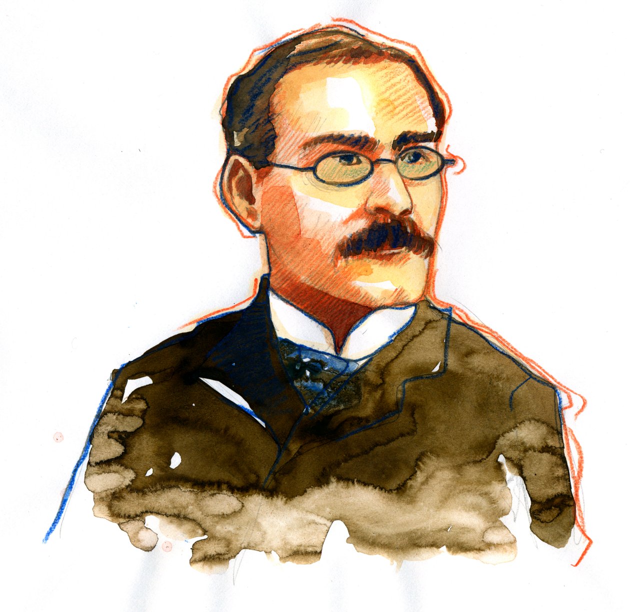 Porträtt av Rudyard Kipling (1865-1936), engelsk författare ((Porträtt av författaren Rudyard Kipling) av Alessandro Lonati