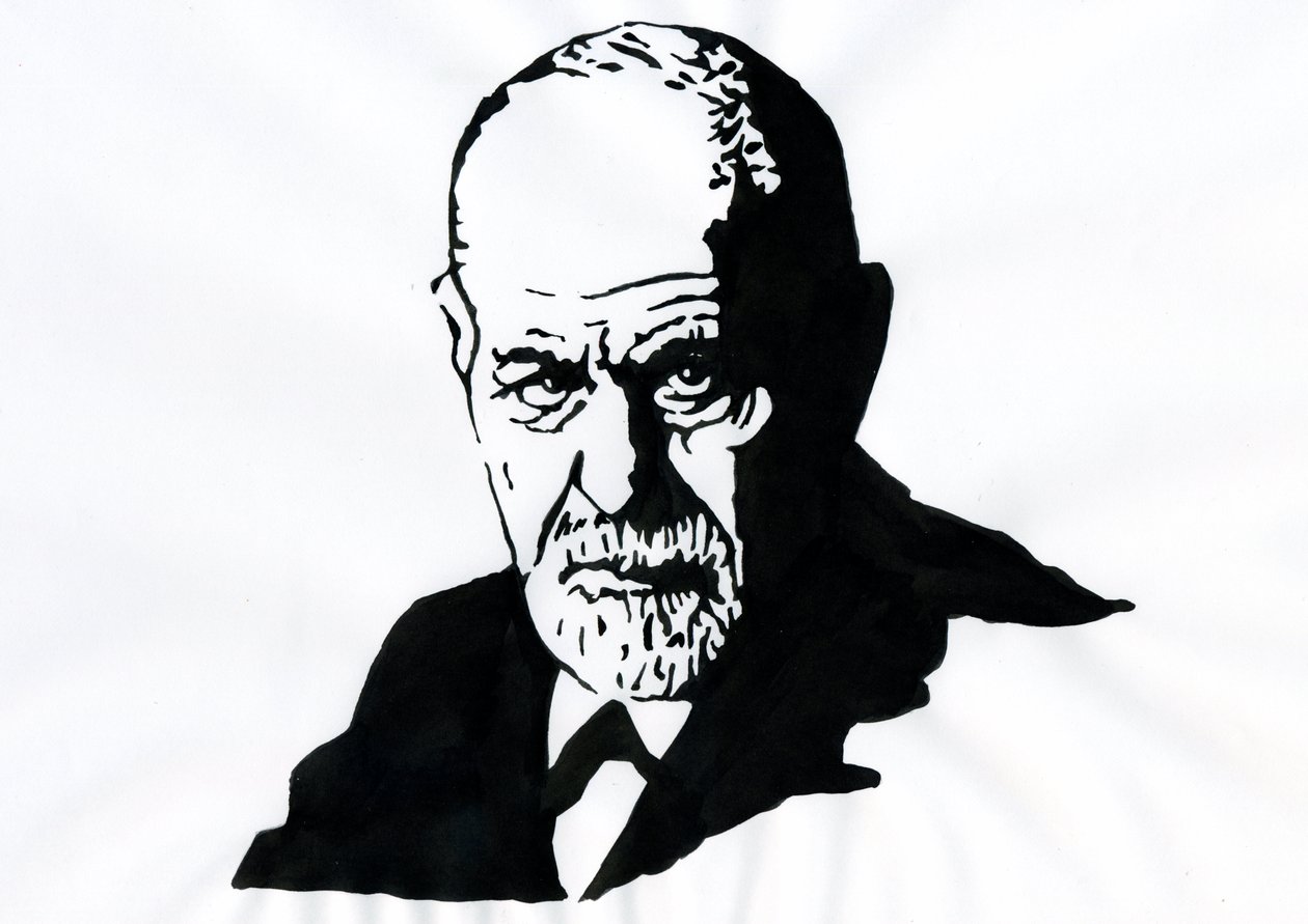 Porträtt av Sigmund Freud (1856-1939), österrikisk psykiater (Porträtt av Sigmund Freud österrikisk neurolog och psykoanalysens fader) - Illustration av Alessandro Lonati av Alessandro Lonati