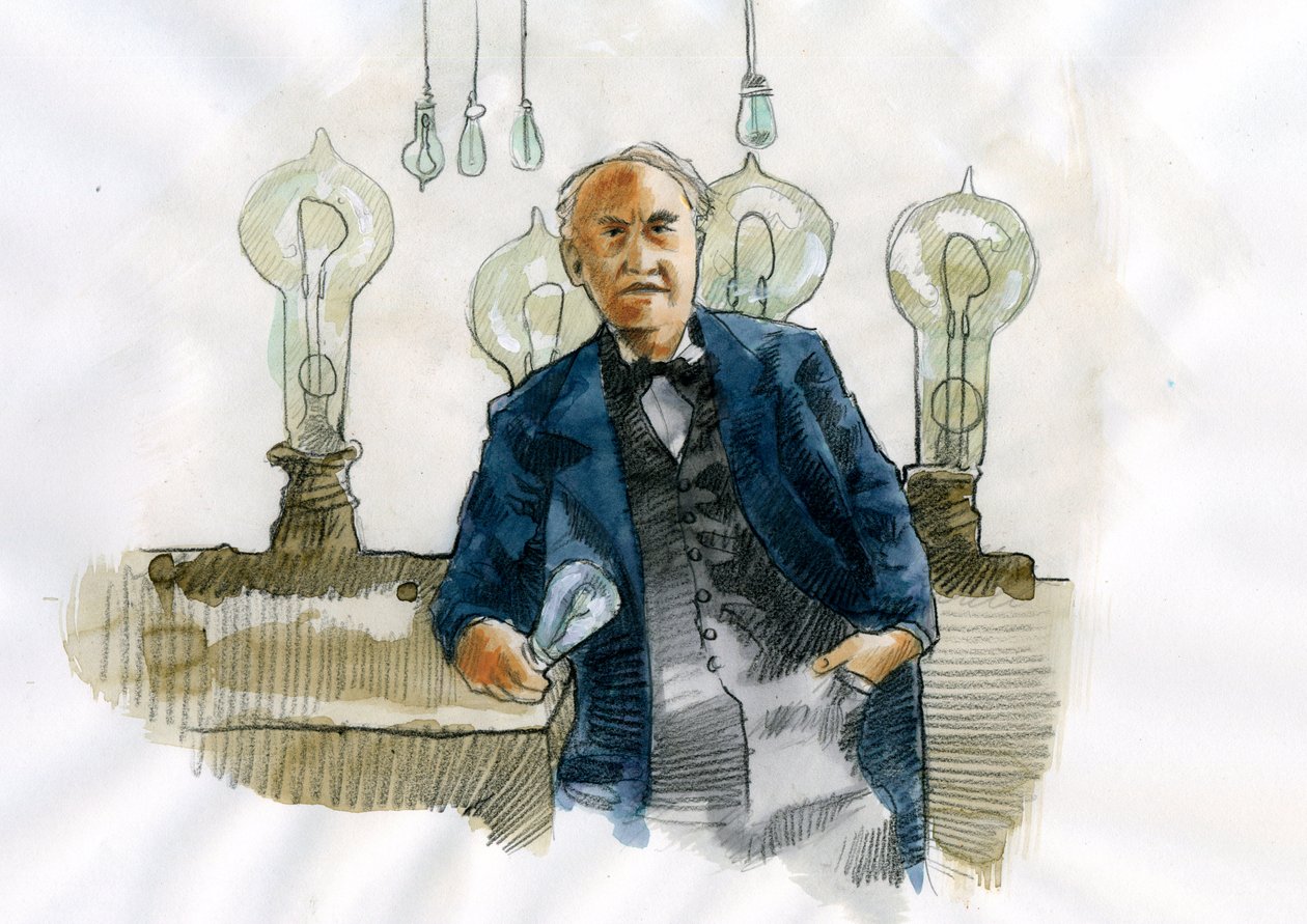 Porträtt av Thomas Edison (1847-1931) Amerikansk vetenskaplig och industriell uppfinnare (Porträtt av Thomas Edison Amerikansk uppfinnare och affärsman) av Alessandro Lonati