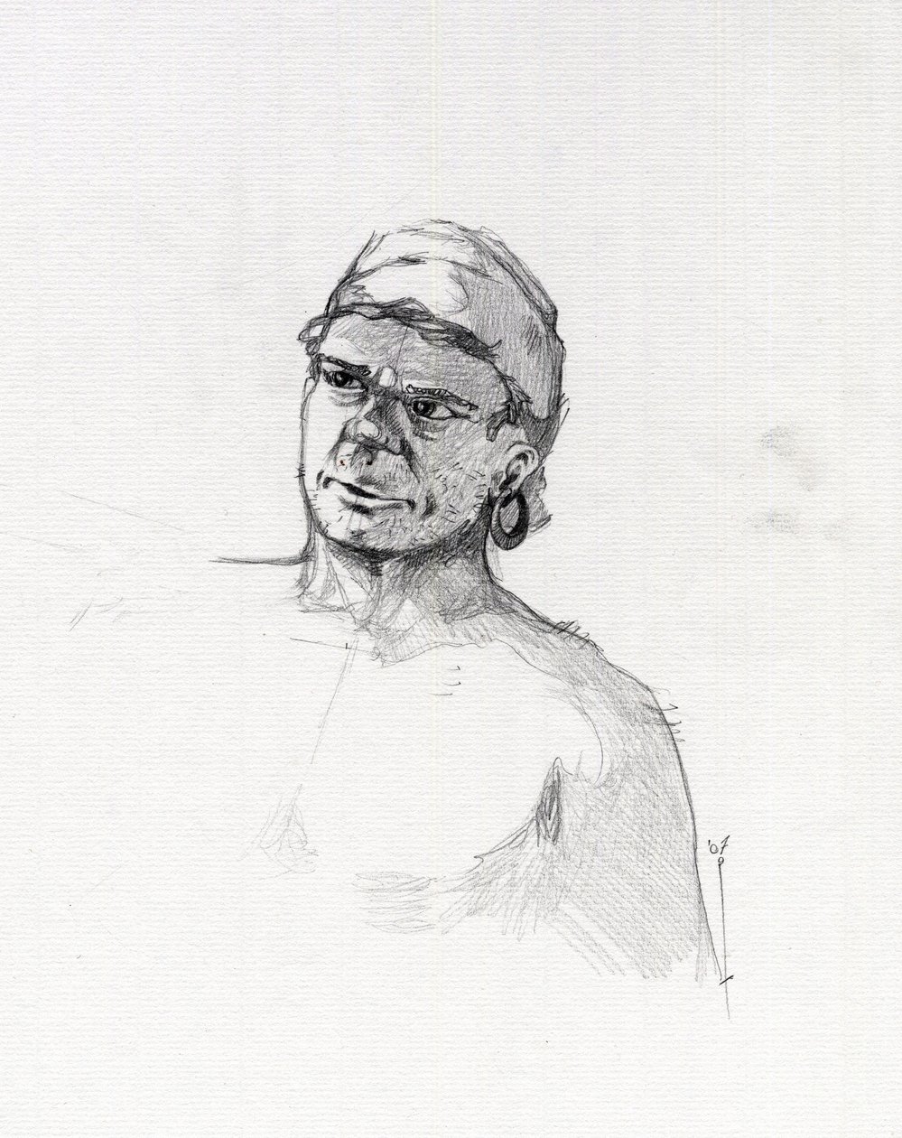 Porträtt av en pirat (privatman) eller byst av en sjöman. Teckning av Alessandro Lonati. av Alessandro Lonati