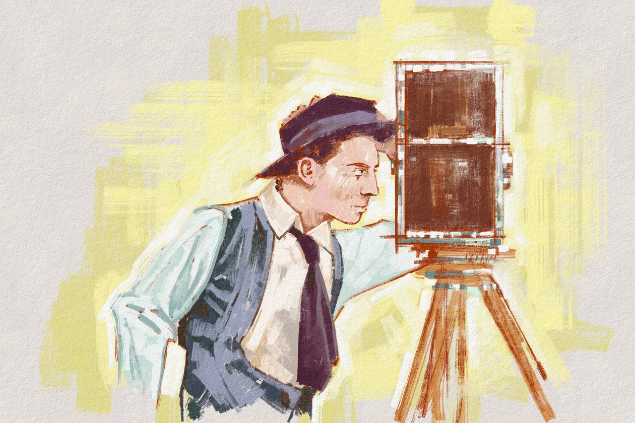 Porträtt av regissören och skådespelaren Buster Keaton (illustration) av Alessandro Lonati