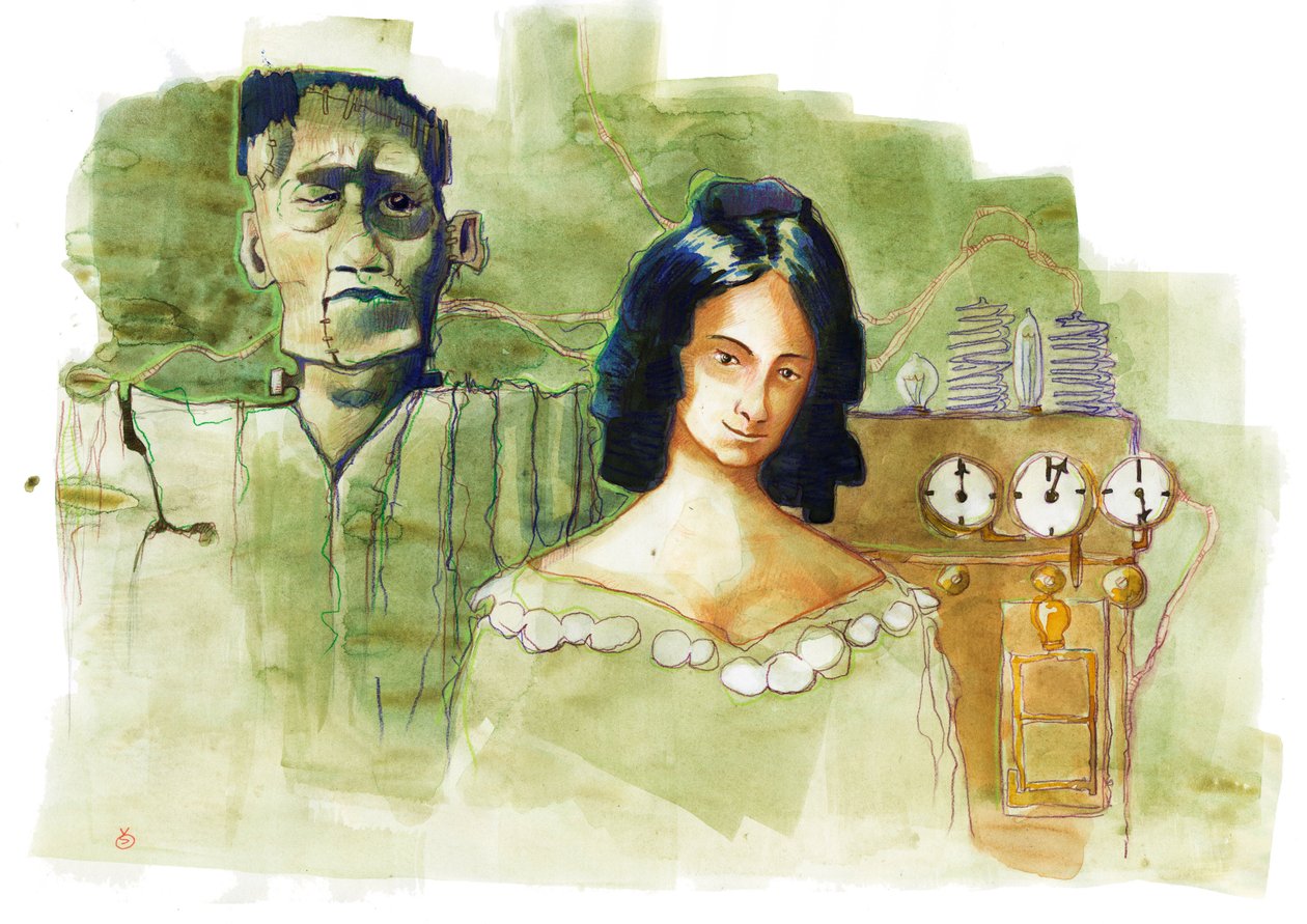 Porträtt av den engelska författaren Mary Shelley (1797-1851) författare till "Frankenstein or the Modern Promethee" (Porträtt av den brittiska romanförfattaren Mary Shelley) av Alessandro Lonati