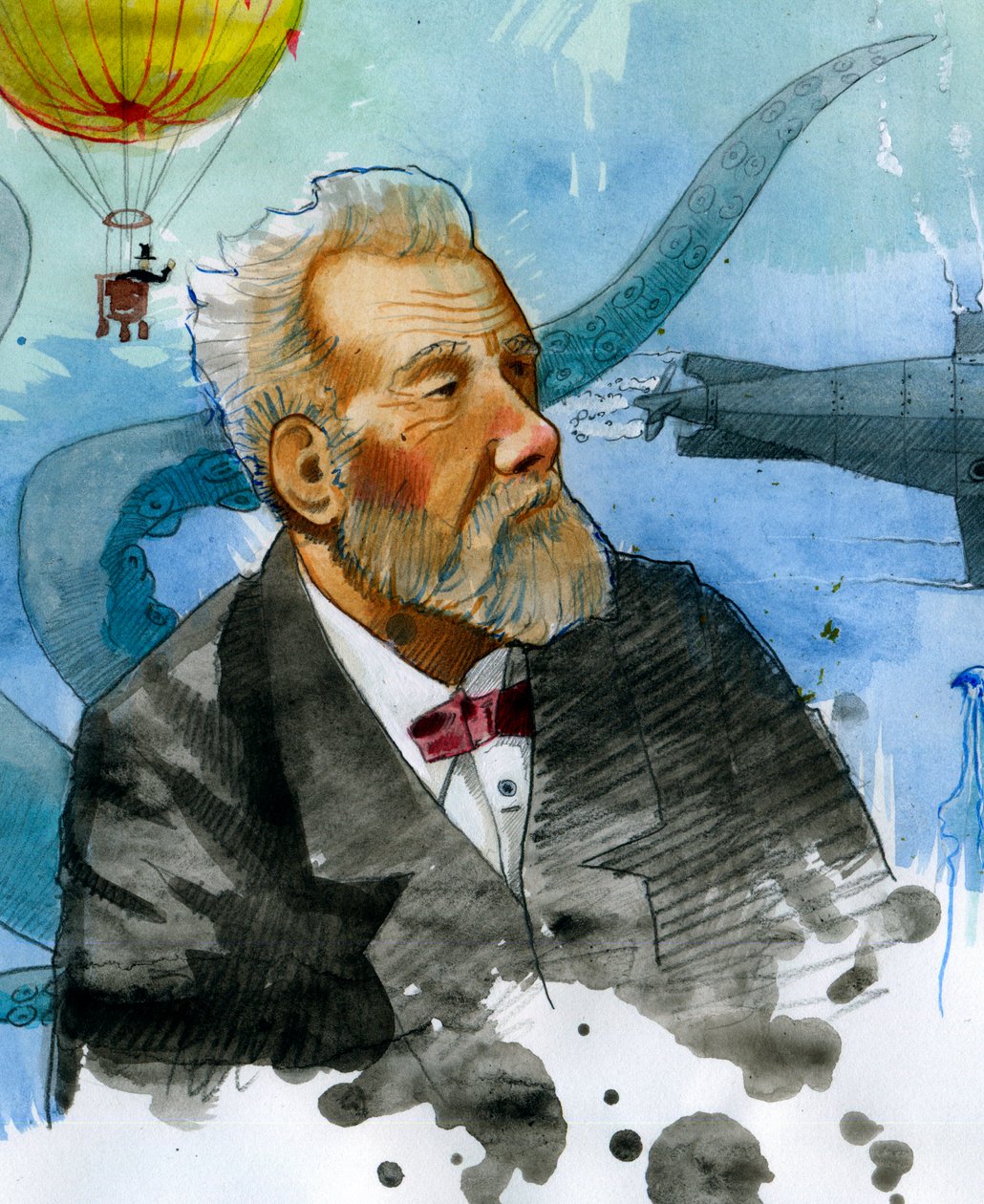 Porträtt av den franske författaren Jules Verne (1828-1905) (Porträtt av den franske författaren Jules Verne) Illustration av Alessandro Lonati av Alessandro Lonati