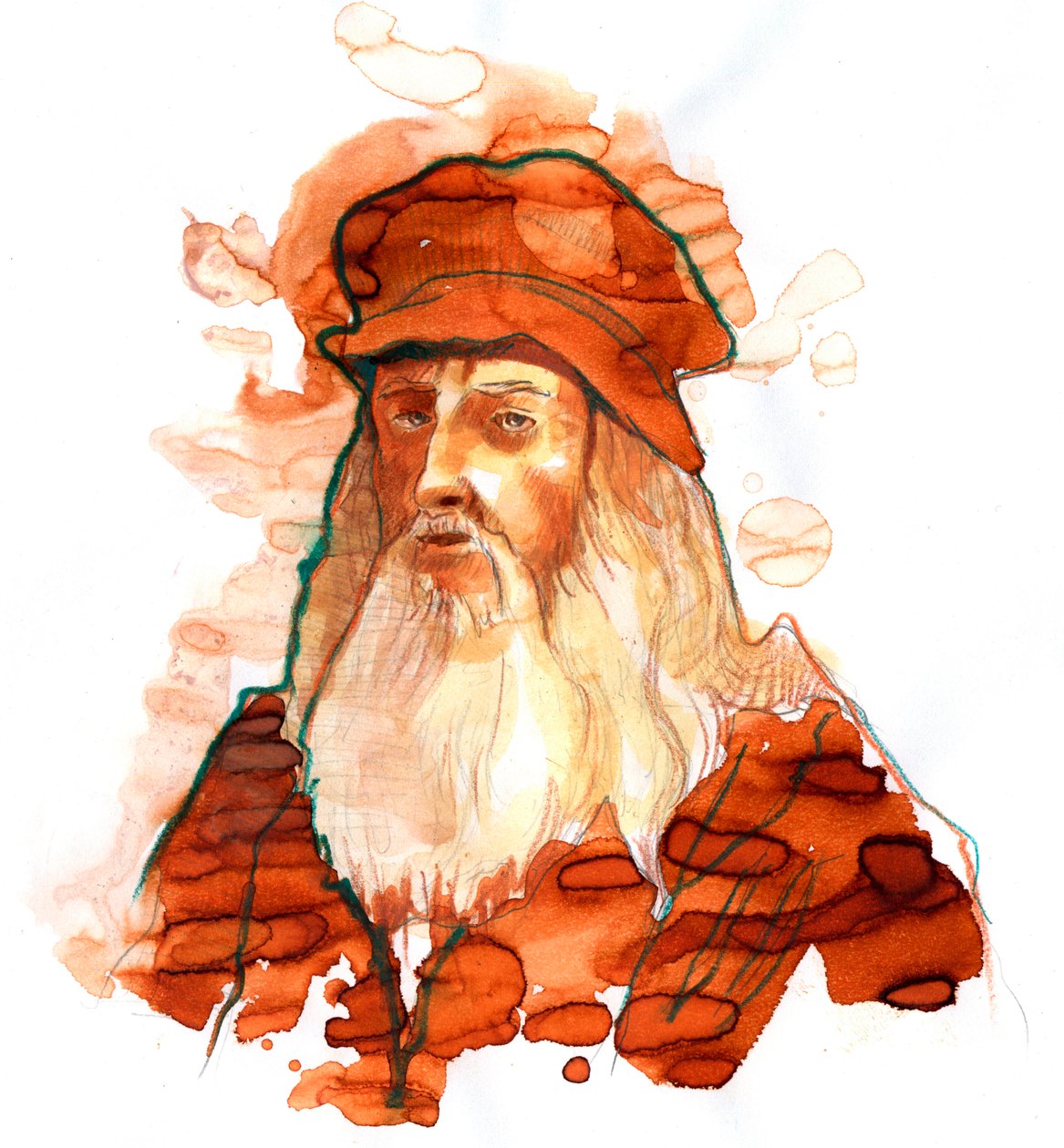 Porträtt av den italienske konstnären och vetenskapsmannen Leonard de Vinci (Leonardo da Vinci) (1452-1519) (Porträtt av Leonardo da Vinci italiensk polymath) av Alessandro Lonati
