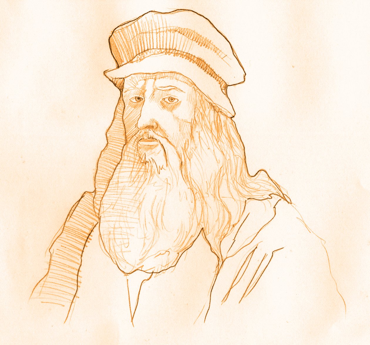 Porträtt av den italienske konstnären och vetenskapsmannen Leonard de Vinci (Leonardo da Vinci) (1452-1519) (Porträtt av Leonardo da Vinci italiensk polymath) av Alessandro Lonati