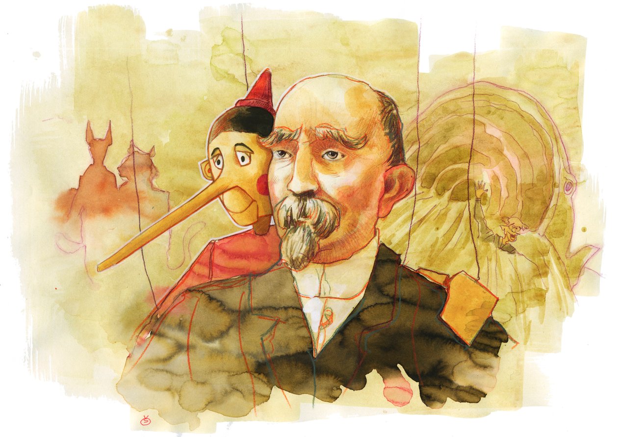 Porträtt av den italienske författaren Carlo Collodi (1826-1890), upphovsman till karaktären Pinocchio (Porträtt av den italienske författaren Carlo Collodi) av Alessandro Lonati