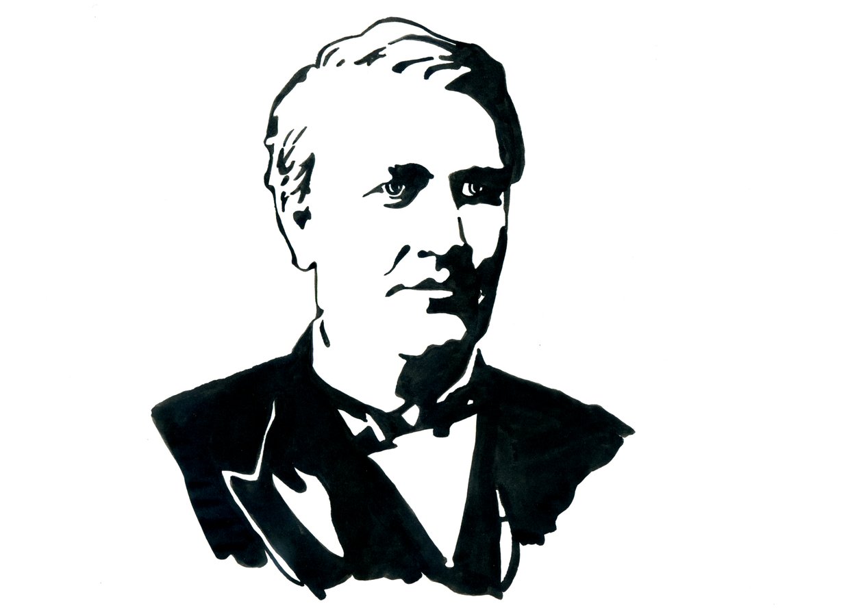 Porträtt av fysikern Thomas Edison (1847-1931) Teckning av Alessandro Lonati