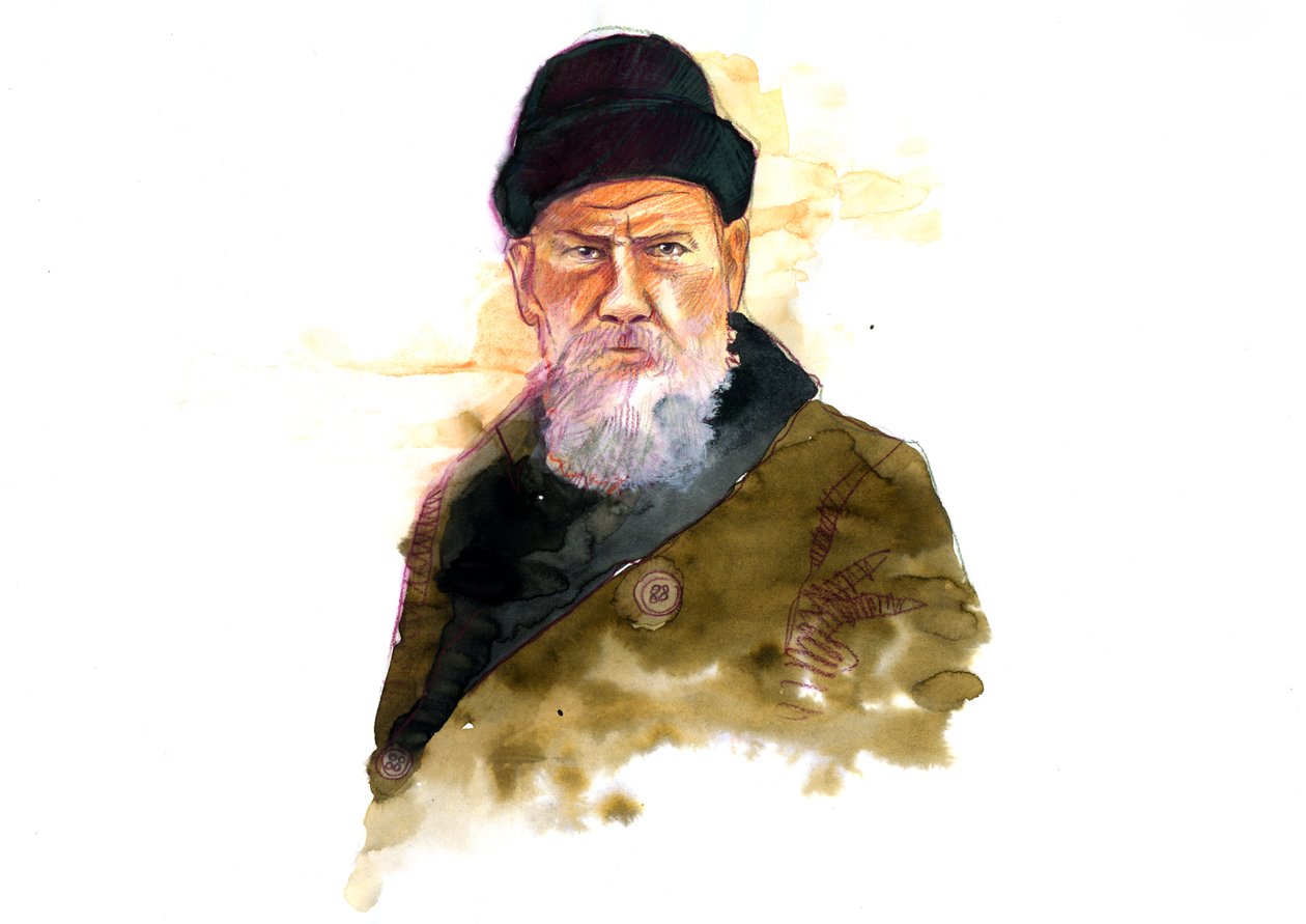 Porträtt av den ryske författaren Lev Nikolajevitj (Leo eller Leon Tolstoj) (Tolstoj) (1828-1910) (Porträtt av författaren Lev N Tolstoj) av Alessandro Lonati