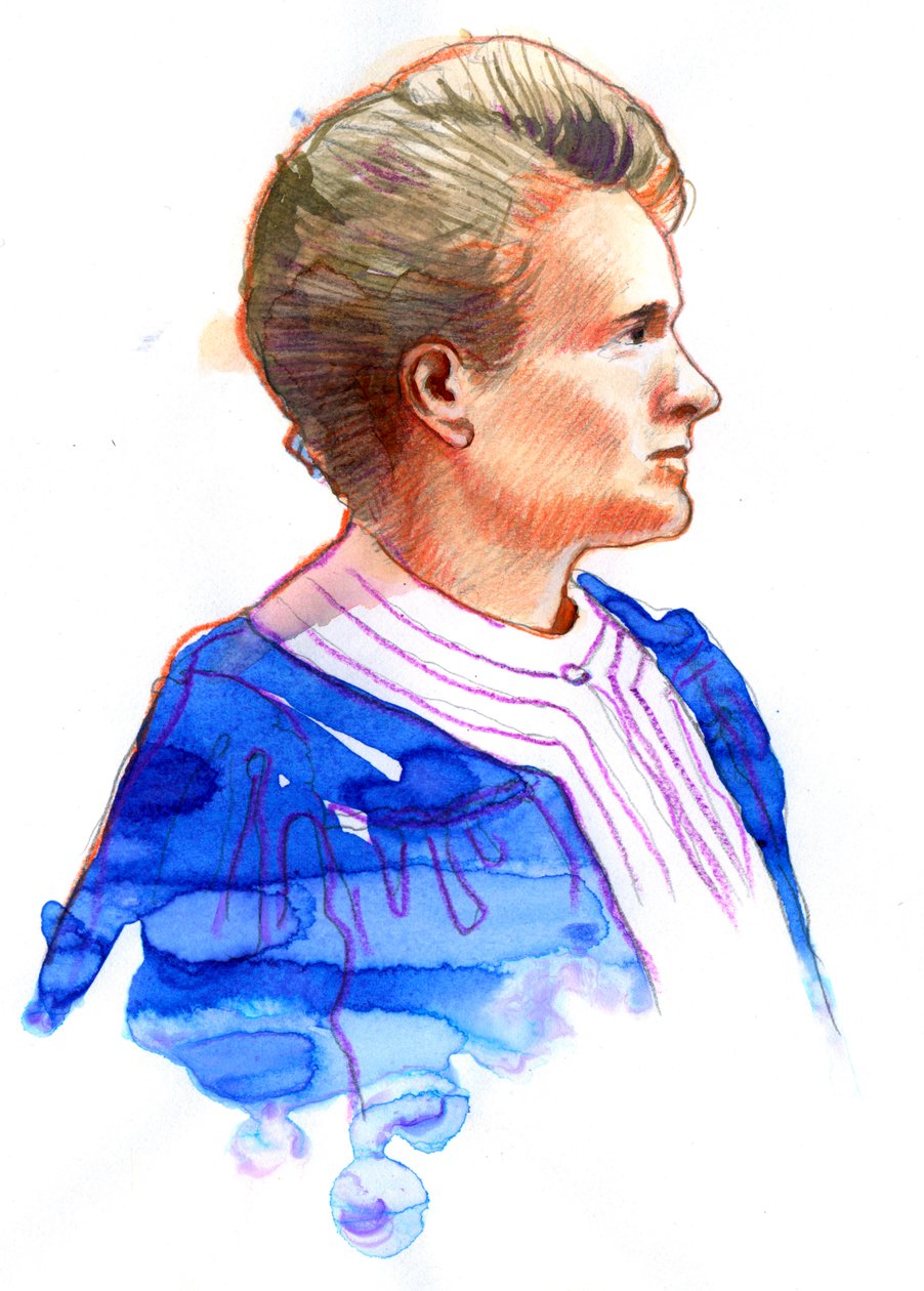 Porträtt av fysikern Marie Curie (Marie Curie (1867-1934), polskfödd fransk fysiker) av Alessandro Lonati