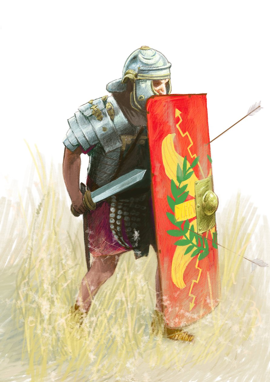 Romersk legion - romersk legionär - romersk antikvitet: representation av romersk legionär - teckning av Alessandro Lonati av Alessandro Lonati