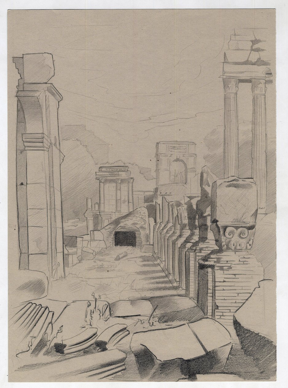 Ruiner av den romerska eran i Rom, Forum (Romerskt forum) Teckning av Alessandro Lonati. av Alessandro Lonati