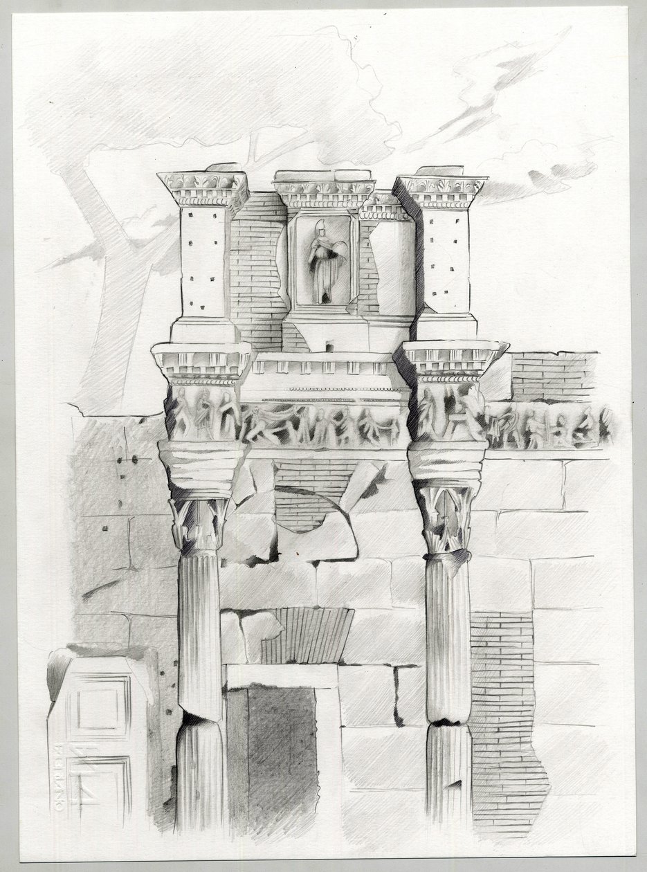 Ruiner av den romerska eran i Rom, Forum (Romerskt forum) Teckning av Alessandro Lonati. av Alessandro Lonati