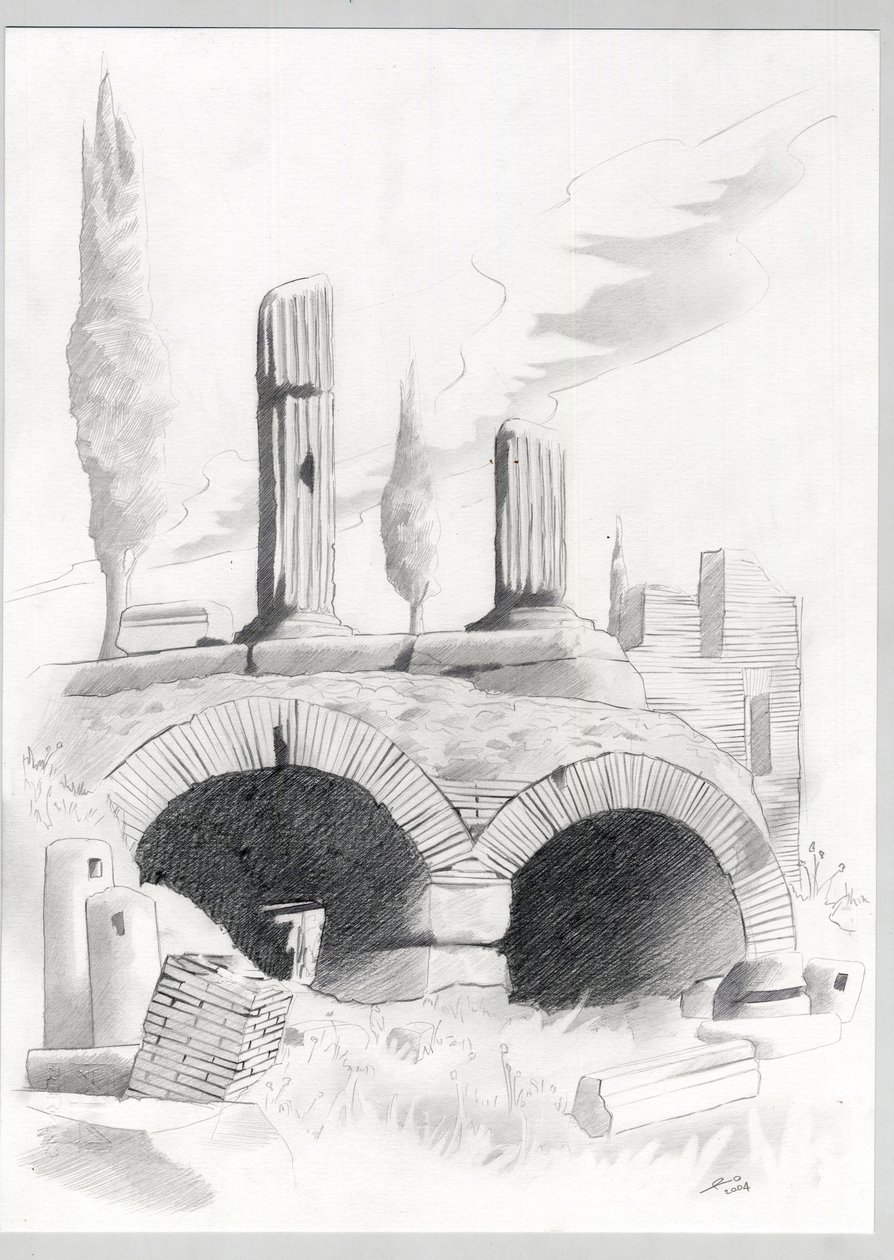 Ruiner av den romerska eran i Rom, Forum (Romerskt forum) Teckning av Alessandro Lonati. av Alessandro Lonati