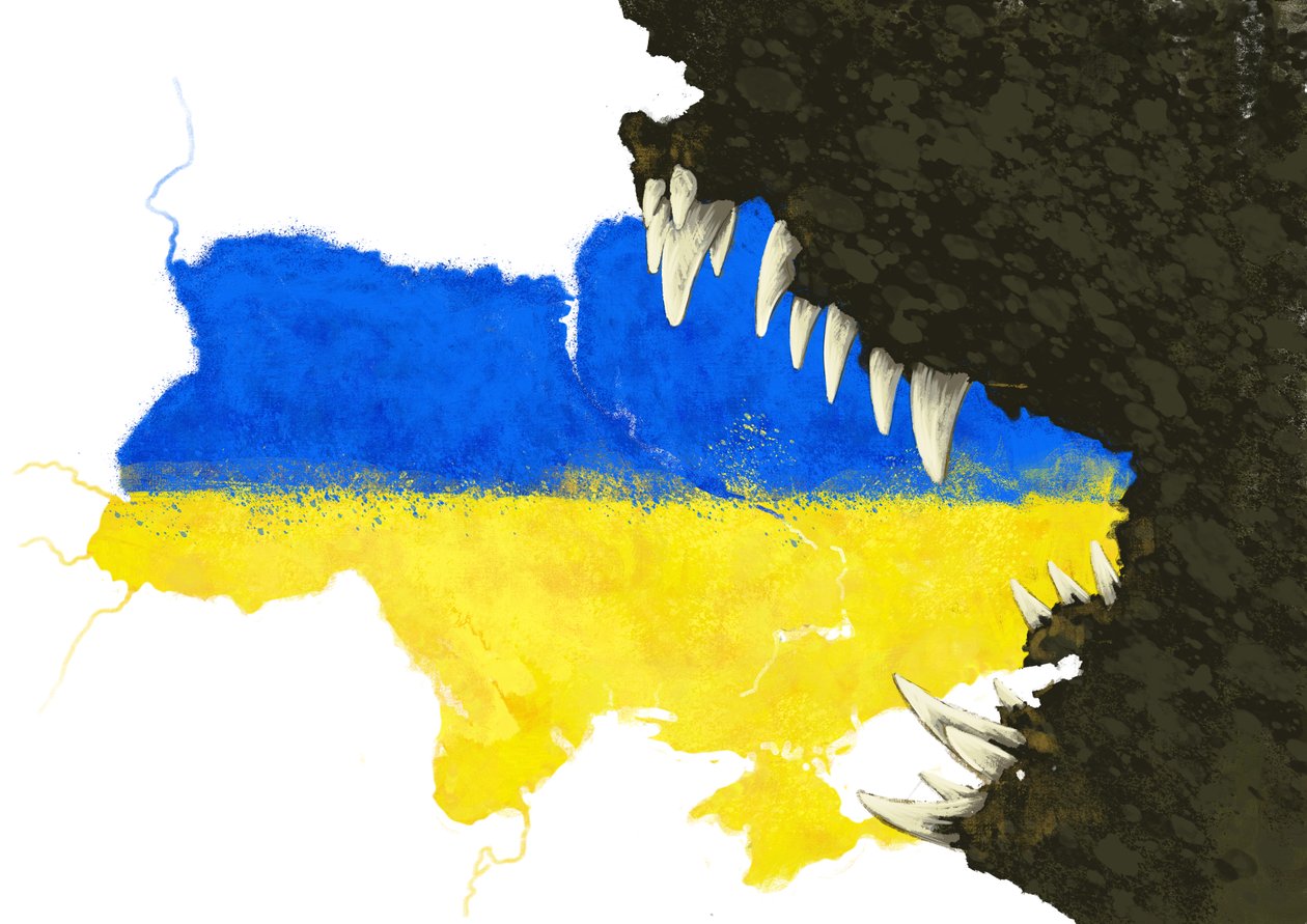 Ryssland attackerar Ukraina för att äta det, 2022 (illustration) av Alessandro Lonati