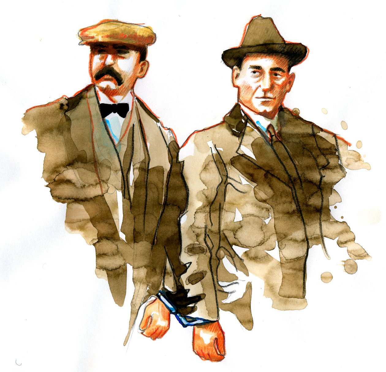 Sacco och Vanzetti-affären: porträtt av de italienska anarkisterna Bartolomeo Vanzetti (till vänster) och Nicola Zacco - (Porträtt av de italienska anarkisterna Bartolomeo Vanzetti (till vänster) och Nicola Sacco) av Alessandro Lonati