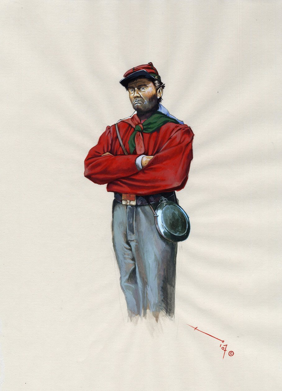 Andra riket (1852-1870): Italiens enande (Risorgimento), frivillig officer i den garibaldianska armén känd som "röd skjorta" kämpe för Giuseppe Garibaldis sak (1807-1882) i Italien av Alessandro Lonati